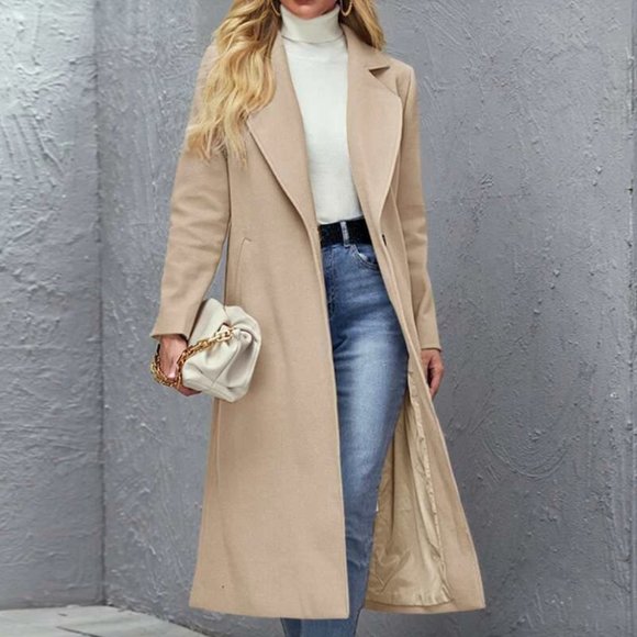 winter peacoat trench long jacket minimalist black long line - Picture 10 of 10